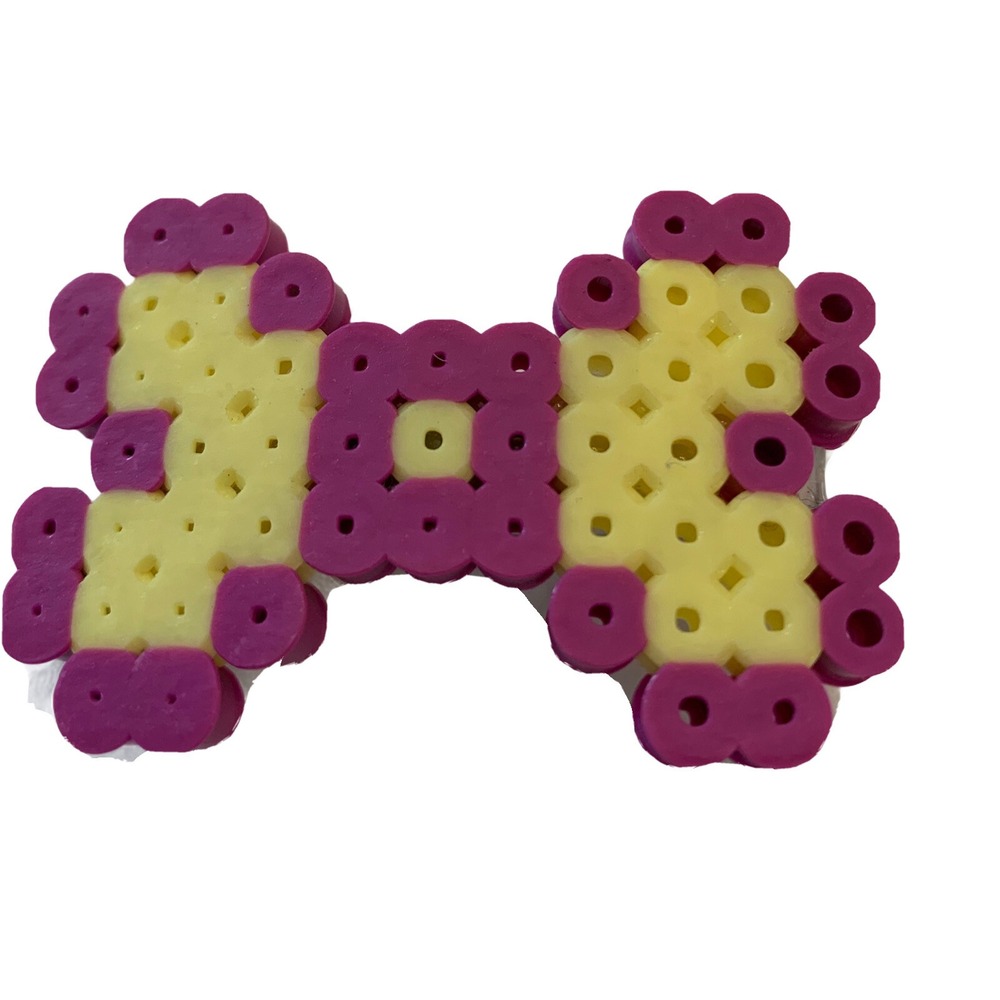 Adorable Perler Bead Bow Shaped Hair Barrette Purple Yellow 2"L